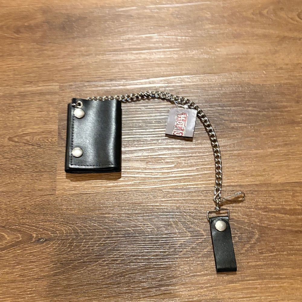 Black Leather Wallet with Chain